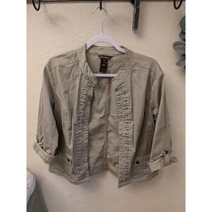 Multiples Women's Khaki Lace Up Cropped Jacket Size XL